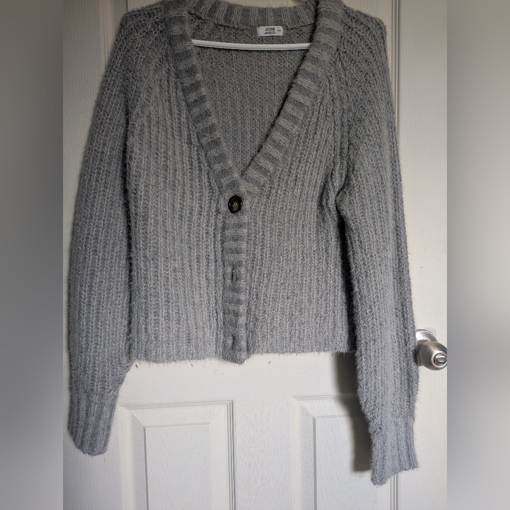 Ardene Gray Fuzzy Knit Cardigan Sweater